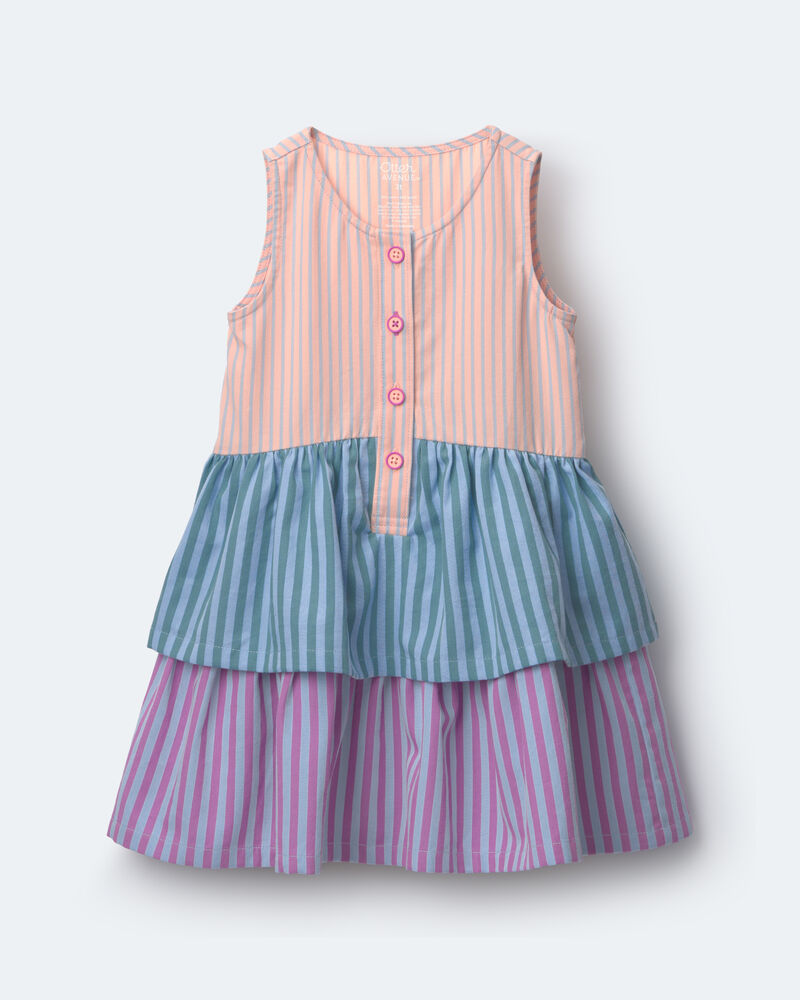 Toddler Girl Tiered Drop-Waist Dress in Stripes - Blue/Purple, image 2 of 5 slides