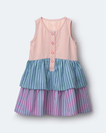 Toddler Girl Tiered Drop-Waist Dress in Stripes - Blue/Purple, 