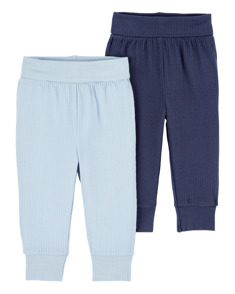 Bébé garçon - Emballage de 2 pantalons à enfiler PurelySoft - Bleu, image 1 sur 7 diapositives