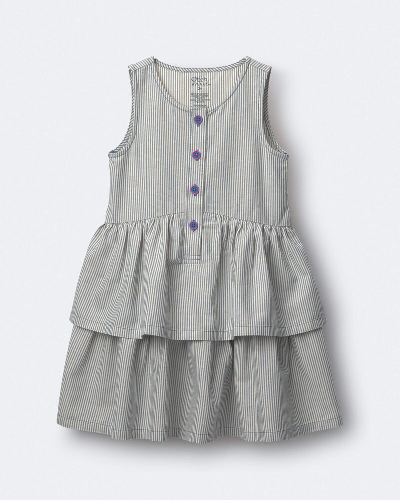 Toddler Girl Tiered Drop-Waist Dress in Stripes - Cream/Slate Blue, image 1 of 2 slides