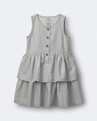 Toddler Girl Tiered Drop-Waist Dress in Stripes - Cream/Slate Blue, image 1 of 2 slides