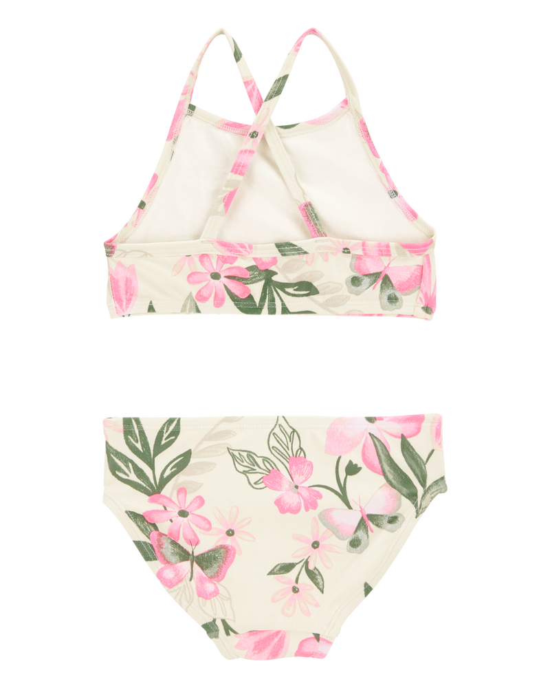 Toddler Girl 3-Piece Tropical Floral Rashguard Swim Set - Pink/Cream, image 2 of 5 slides
