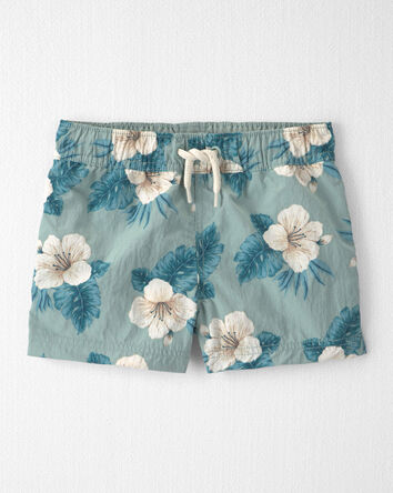 Toddler Boy Recycled Swim Trunks in in Blue Hibiscus, 
