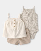 Baby Girl 3-Piece Cheetah Solid Top & Short Set - Brown, image 1 of 5 slides