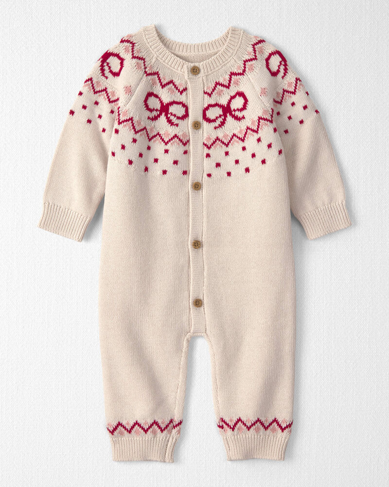 Baby Girl Organic Cotton Fair Isle Sweater Knit Jumpsuit, image 1 of 5 slides