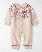 Baby Girl Organic Cotton Fair Isle Sweater Knit Jumpsuit, image 1 of 5 slides