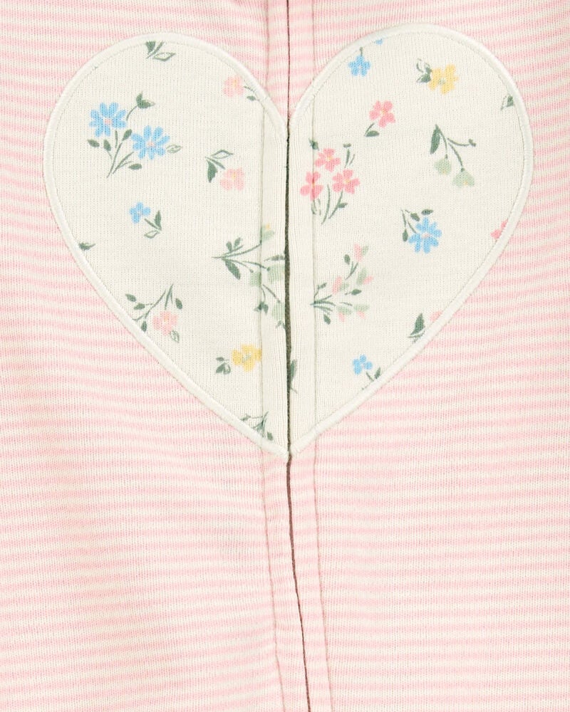 Baby Striped Heart 2-Way Zip Cotton Sleeper, image 2 of 3 slides