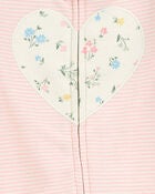 Baby Striped Heart 2-Way Zip Cotton Sleeper, image 2 of 3 slides