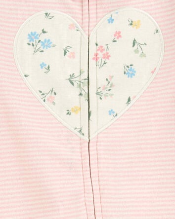 Baby Striped Heart 2-Way Zip Cotton Sleeper, 