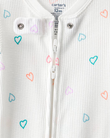 Baby Girl Heart Cotton Snug Fit 2-Way Zip Footie 1-Piece Pyjamas - White, 