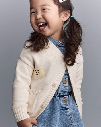 Toddler Cardigan with Avenue Pockets in Character Print- Cream, 