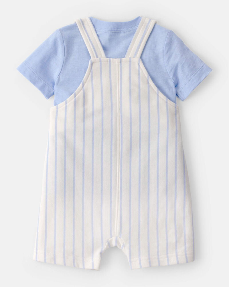 Baby 2-Piece Stripe Overall Set - Blue/Ivory, image 2 of 6 slides