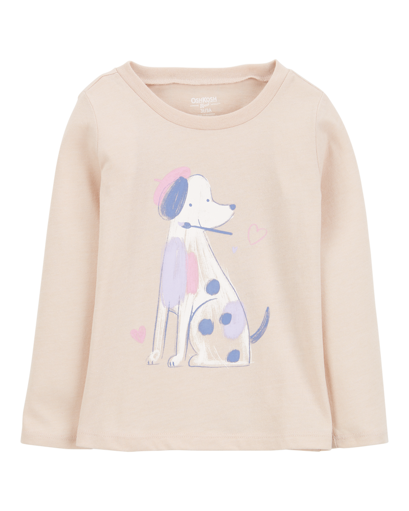 Toddler Dog-Print Long-Sleeve Tee - Brown, image 1 of 3 slides