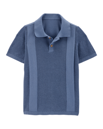 Kid Double Stripe Polo Knit Shirt - Blue, 