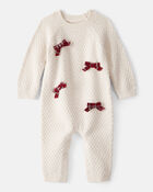 Baby Girl Bow Long-Sleeve Jumpsuit - White, image 1 of 3 slides