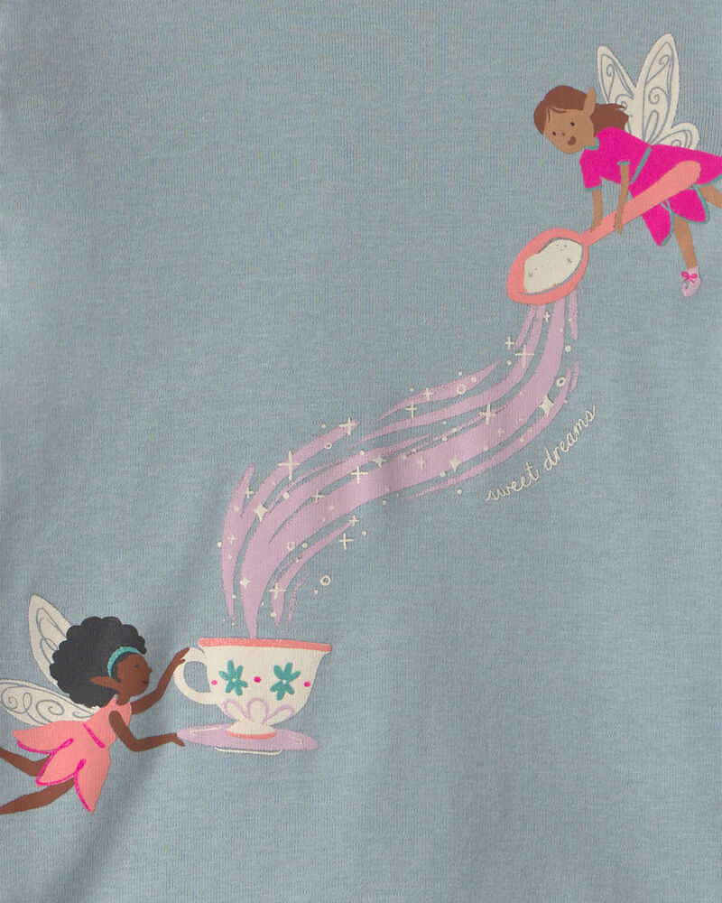 Toddler Girl 4-Piece Fairy 100% Cotton Snug Fit Pyjama Set - Blue/Cream, image 2 of 5 slides