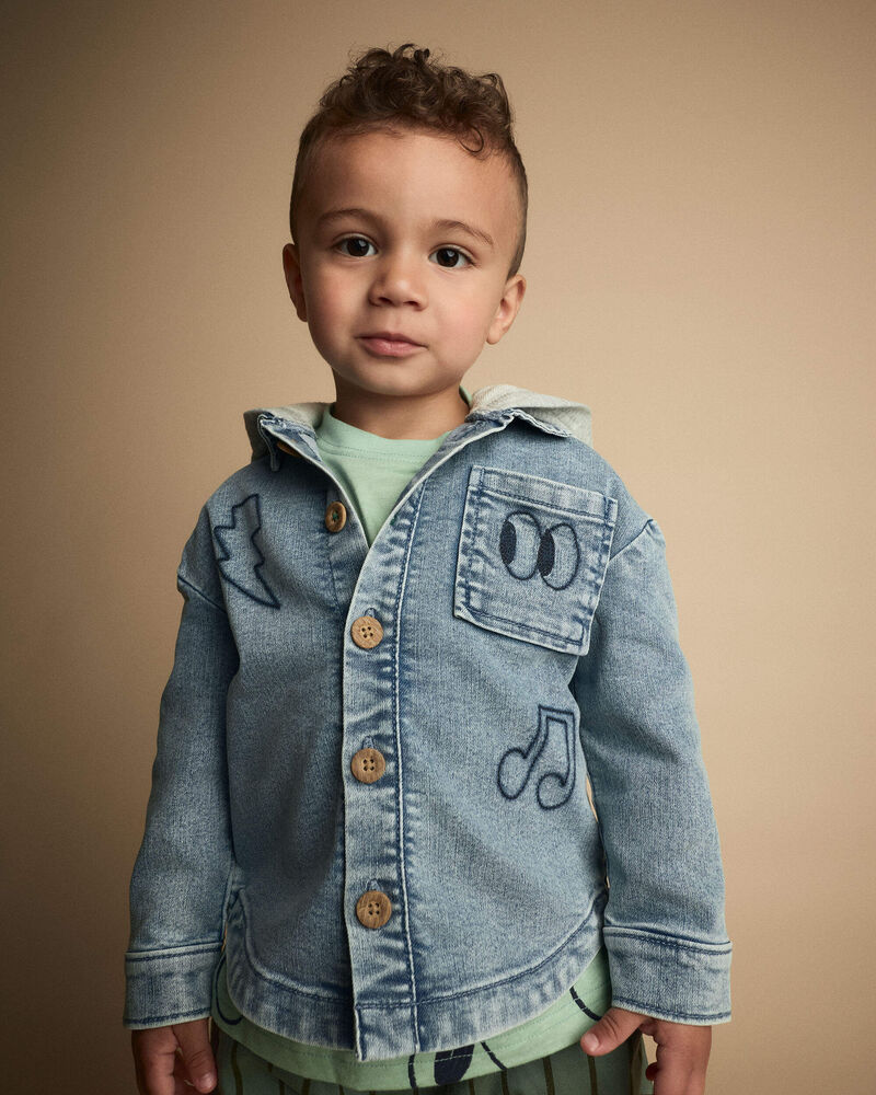 Tout-petit - Blouson en denim &agrave; capuchon au d&eacute;lav&eacute; Avenue - Gris/Bleu chin&eacute;, image 1 sur 5 diapositives