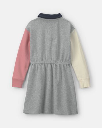 Filles - Robe en jersey bouclette de style universitaire au couleurs contrast&eacute;es - Gris/Rose/Bleu marine, 