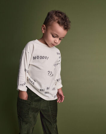 Toddler 'Hi Bye' Long-Sleeve Relaxed Graphic Tee - Cream, 