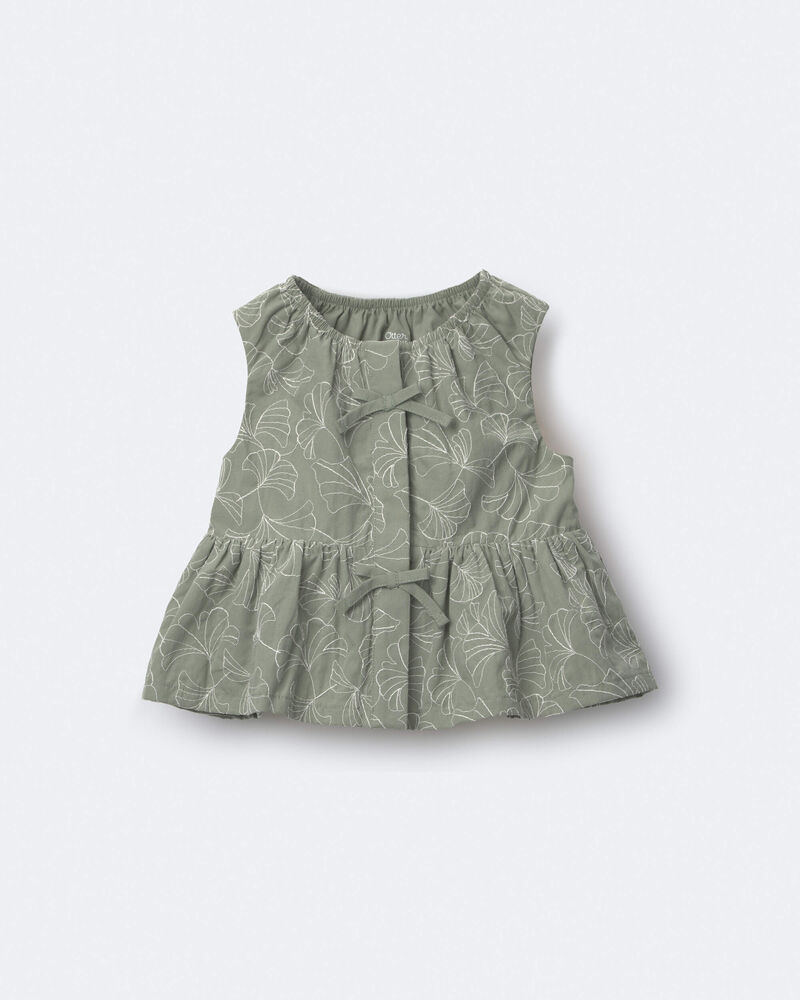 Toddler Girl Embroidered Peplum Top in Floral Print - Green, image 2 of 6 slides