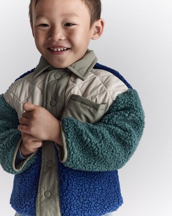 Toddler Boy colourblock Sherpa Jacket - Blue/Cream, 