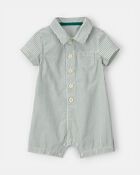 Baby Boy Collared Stripe Short-Sleeve Romper - Green/White, image 1 of 3 slides