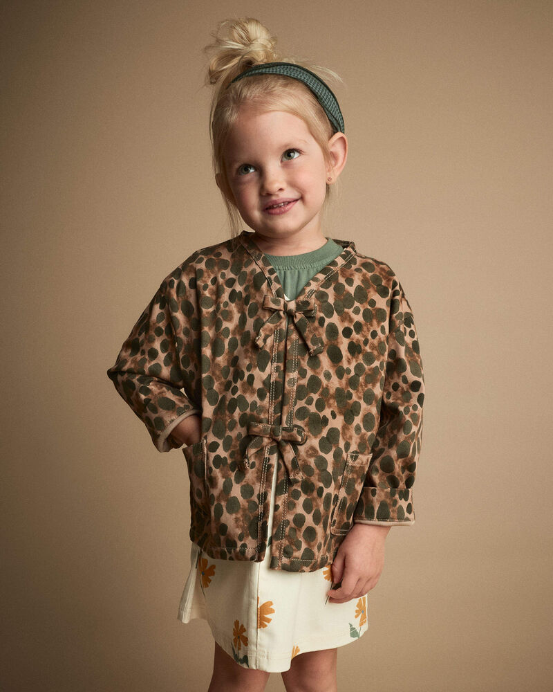 Toddler Girl Bow Jacket in Leopard - Tan, image 3 of 5 slides
