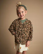 Toddler Girl Bow Jacket in Leopard - Tan, image 3 of 5 slides