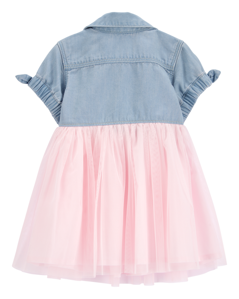 Bébé Robe chemise en denim à jupe en tulle, image 2 sur 4 diapositives