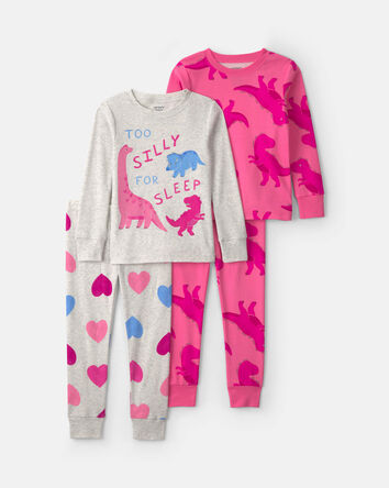 Baby Girl 4-Piece Dino Heart Cotton Snug Fit Pyjama Set - Pink, 