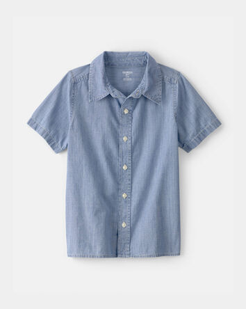 Boys Chambray Short-Sleeve Button-Down Shirt - Blue, 