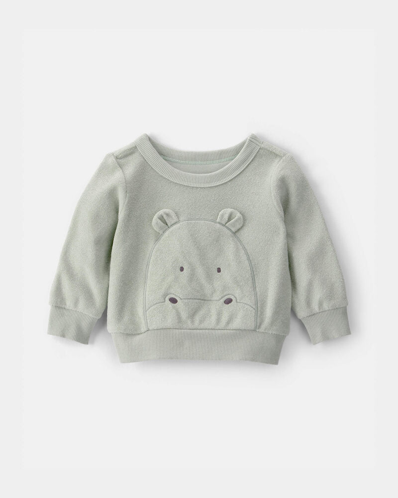 Baby Hippo Terry Pullover Sweatshirt - Green, image 1 of 3 slides