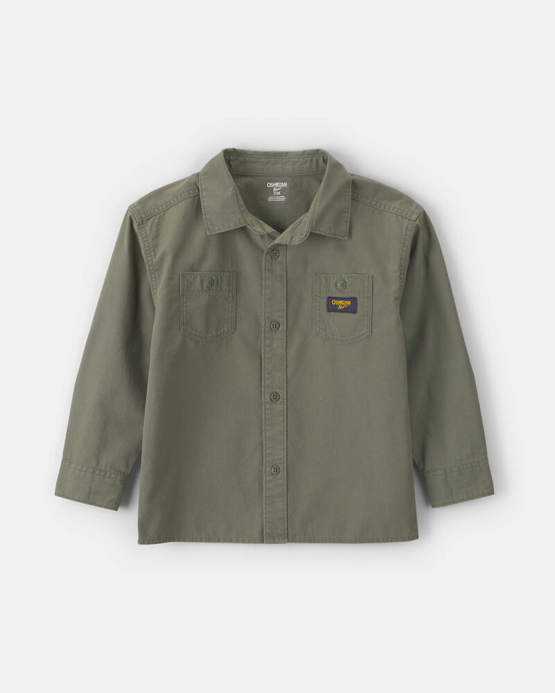 Boys Canvas Button-Down Shirt - Green, image 1 of 3 slides