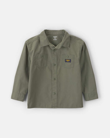 Boys Canvas Button-Down Shirt - Green, 