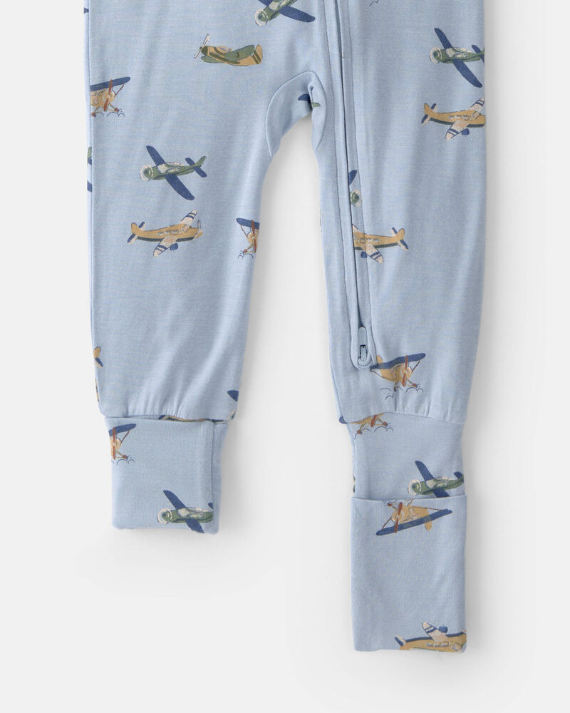 Baby Boy Plane PurelySoft 2-Way Zip 1-Piece Pyjama - Blue, image 5 of 7 slides