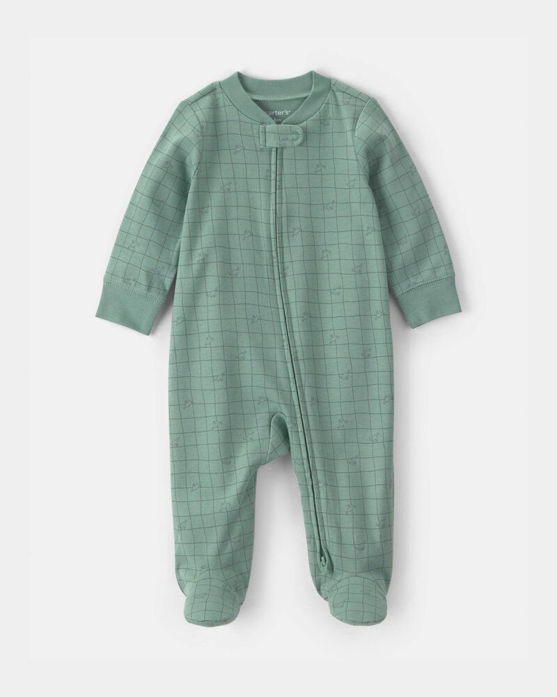 Baby Boy Dinosaur 100% Cotton 2-Way Zip Sleeper - Green, image 1 of 4 slides