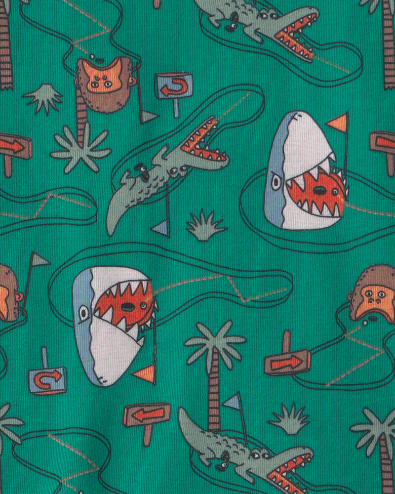 Boys Mini Golf 100% Cotton Short-Sleeve Snug Fit 4-Piece pyjama Set - Green/Blue, image 3 of 5 slides