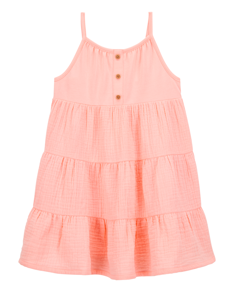 Enfant en bas âge Robe en gaze texturée à boutons - Rose, image 1 sur 5 diapositives