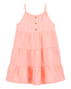 Enfant en bas âge Robe en gaze texturée à boutons - Rose, image 1 sur 5 diapositives