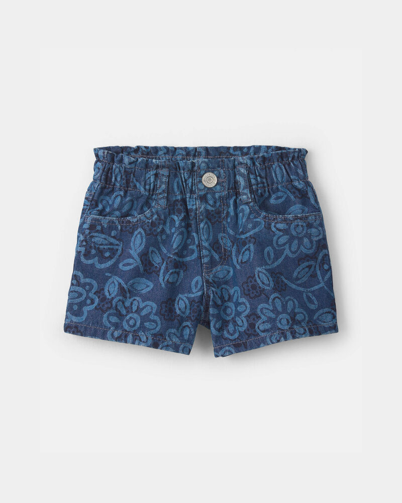 Tout-petit fille - Short en denim &agrave; motif floral - D&eacute;lav&eacute; fonc&eacute;, image 1 sur 3 diapositives