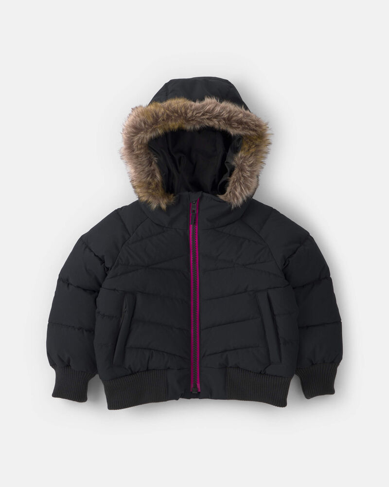 Toddler Girl Sleek Bubble Urban Jacket- Black, image 1 of 4 slides
