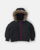 Toddler Girl Sleek Bubble Urban Jacket- Black, image 1 of 4 slides