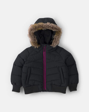 Toddler Girl Sleek Bubble Urban Jacket- Black, 
