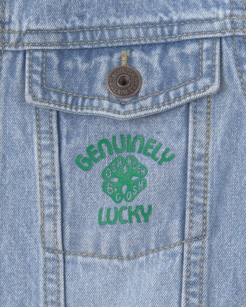 Boys St. Patrick's Day Denim Jacket - Light Wash, image 2 of 3 slides
