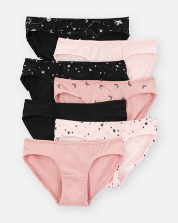 Girls 7-Pack Star Print Bikini Underwear - Black/Pink, 