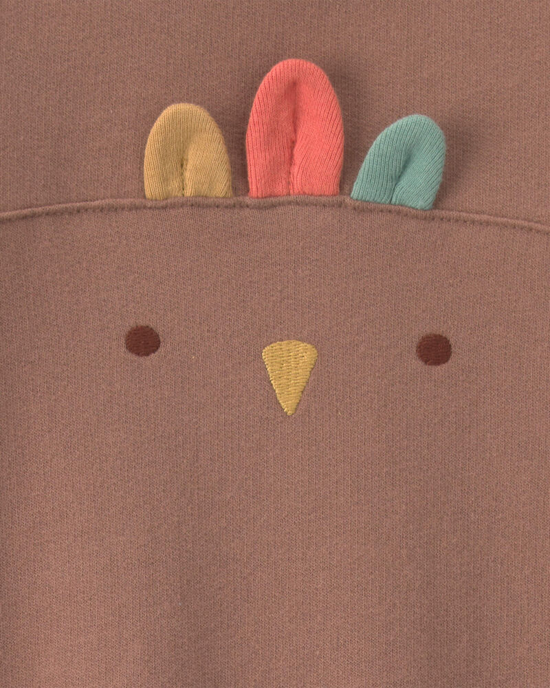 Baby Turkey Thanksgiving French Terry Long-Sleeve Jumpsuit - Brown, image 3 of 5 slides