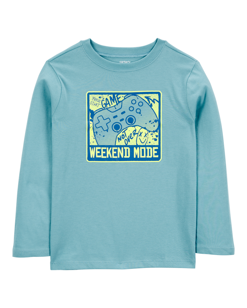 Kid Gaming Cotton Blend Long-Sleeve Tee - Blue, image 1 of 3 slides