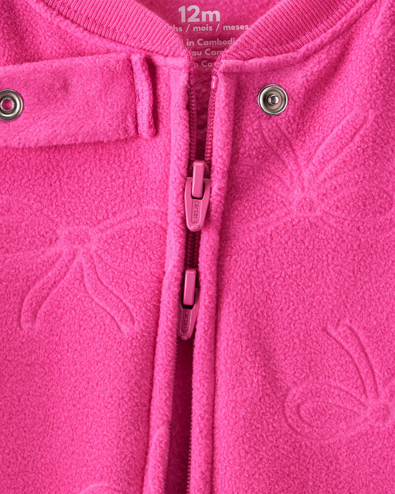 Baby Girl Bow Loose Fit Long-Sleeve 2-Way Zip 1-Piece pyjamas - Pink, image 2 of 4 slides