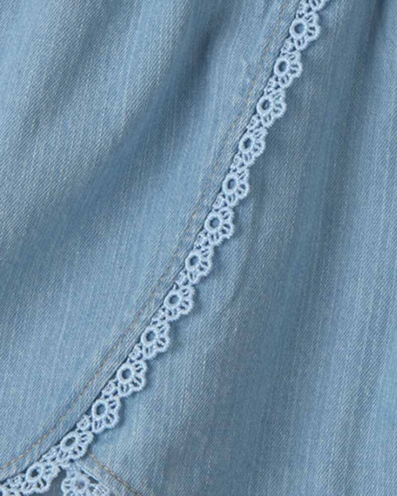 Filles - Short en chambray denim avec ourlet dentel&eacute; - D&eacute;lav&eacute; clair, image 3 sur 3 diapositives