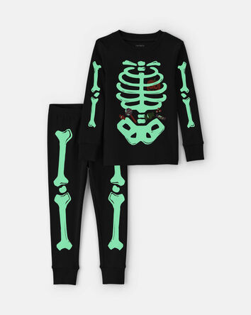 Toddler 2-Piece Halloween Skeleton 100% Cotton Snug Fit Pyjama Set - Black, 